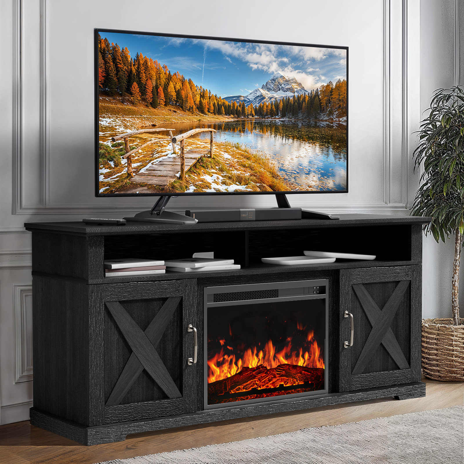 TV40型/ファイヤースティック/TV台 Gracie Oaks Kimberly Fireplace TV Stand With Electric Fireplace